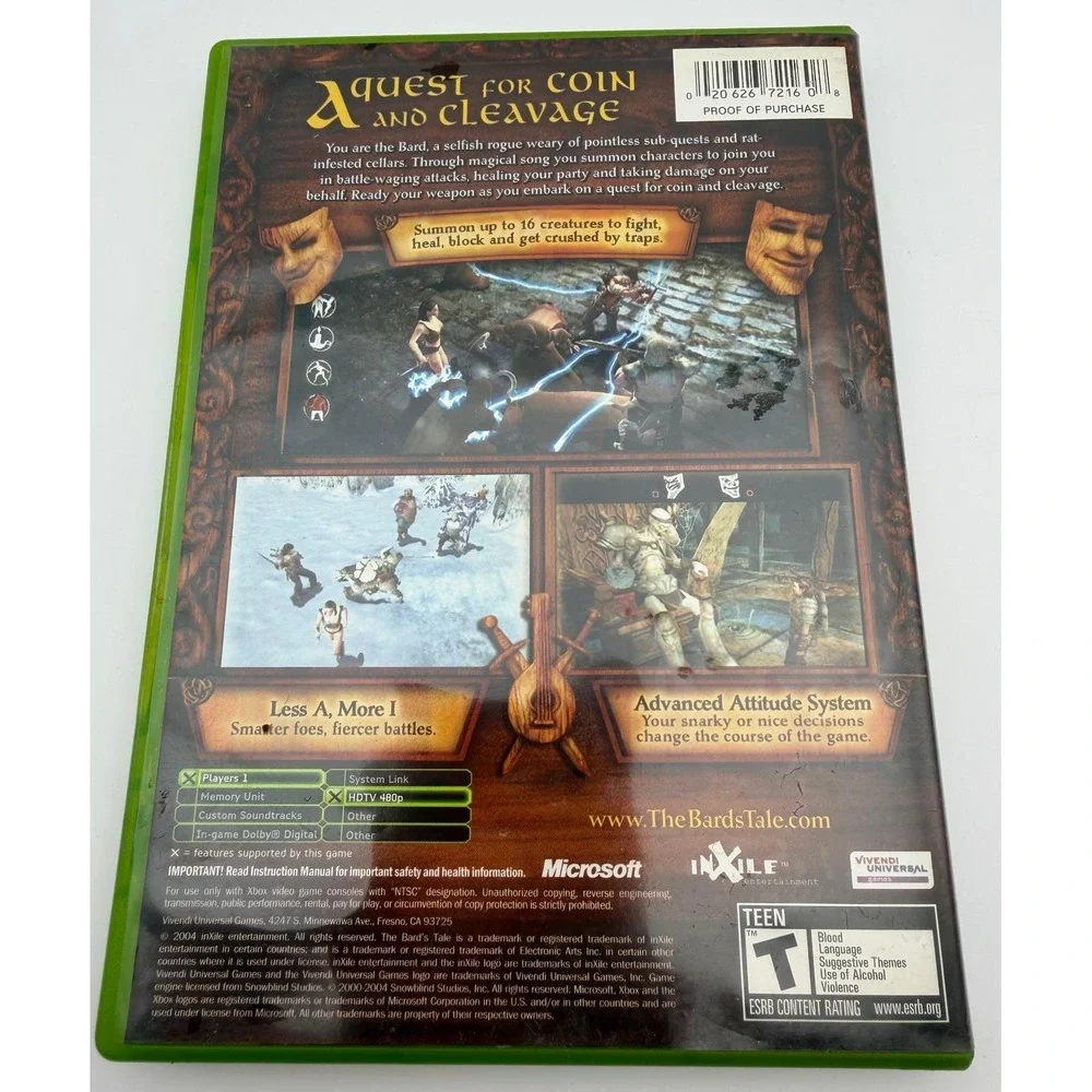The Bard's Tale Microsoft Xbox 2004 Action RPG InXile Entertainment NTSC T-Teen